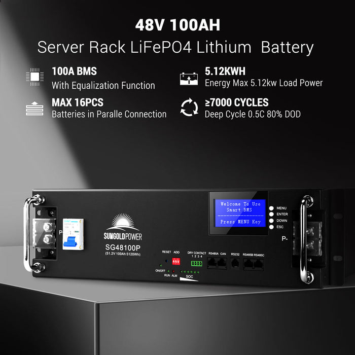 SunGoldPower 2 X 48V 100AH Server Rack LiFePO4 Lithium  Battery SG48100P