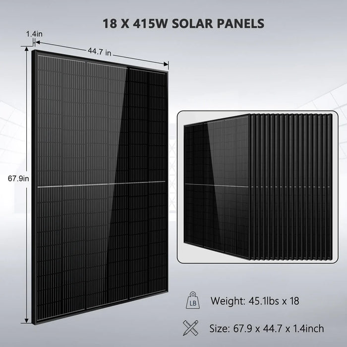 SunGold Power Off-grid Solar Kit 18000W 48VDC 120V/240V LifePo4 20.48KWH Lithium Battery 18 X 415 Watts Solar Panels