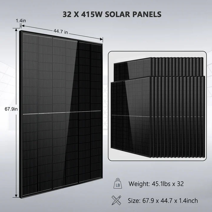 SunGoldPower Off Grid Solar Kit 20KW 48VDC 120V/240V LIFEPO4 30.72KWH Lithium Battery 32 X 440 Watts Solar Panels SGR-20K30E