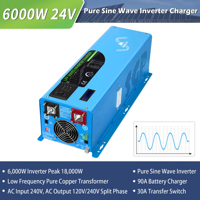 SunGold Power 6000W DC 24V Pure Sine Split Phase Inverter with Charger