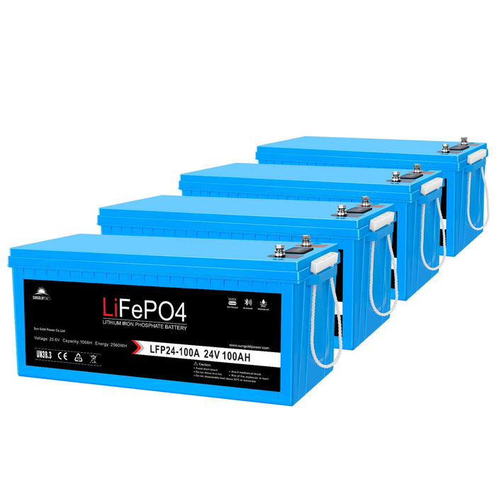 SunGoldPower 4 X 24V 100Ah LiFePo4 Deep Cycle Lithium Battery Bluetooth / Self-Heating / IP65