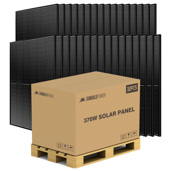 SunGoldPower 370W MONO BLACK PERC SOLAR PANEL FULL PALLET (32 PANELS)