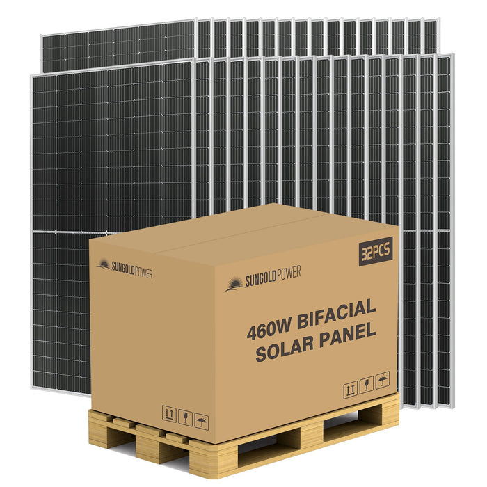 SunGoldPower  460 WATT BIFACIAL PERC SOLAR PANEL FULL PALLET (32 PANELS)