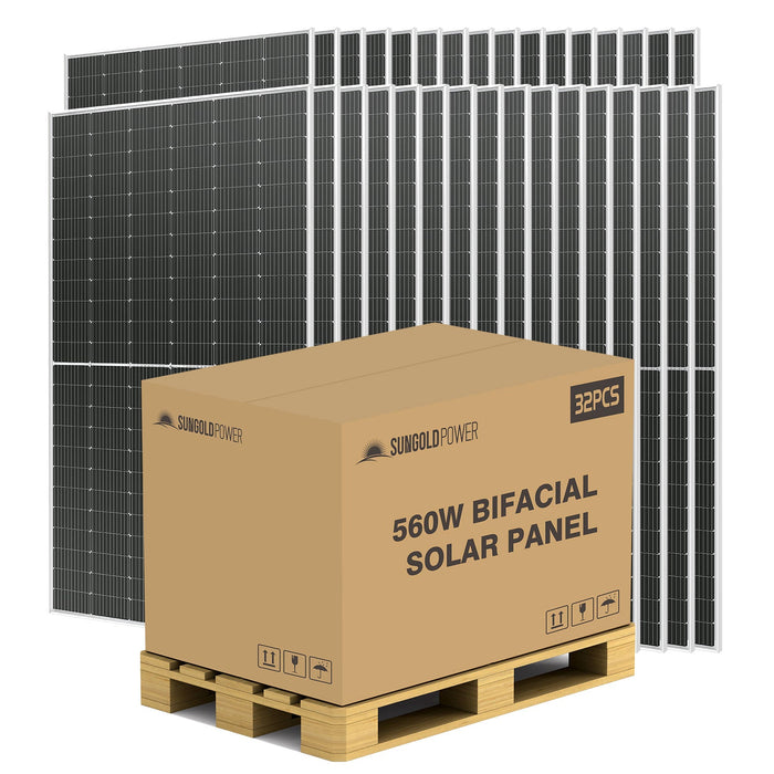 SunGoldPower 560 WATT BIFACIAL PERC SOLAR PANEL FULL PALLET (32 PANELS)