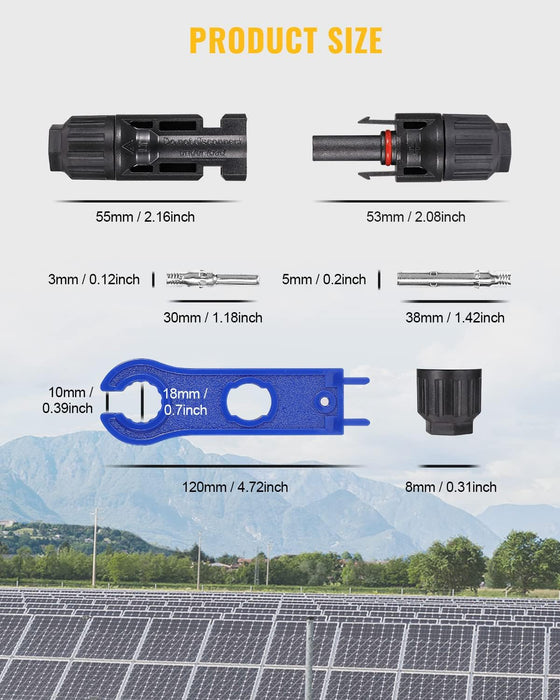 BougeRV 100PCS Solar Connector with Spanners IP67 Waterproof Solar Panel Cable Connectors Male/Female 50Pairs(10AWG)