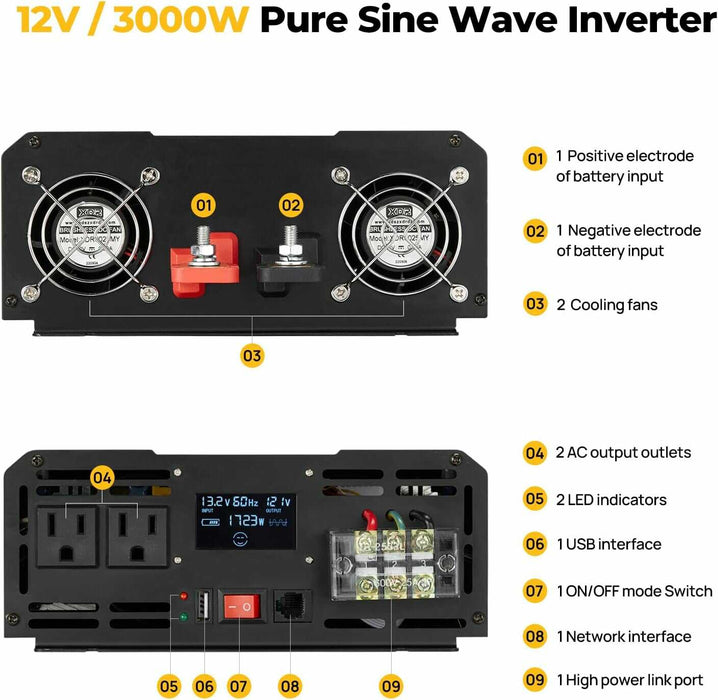 BougeRV 3000W 12V Pure Sine Wave Inverter