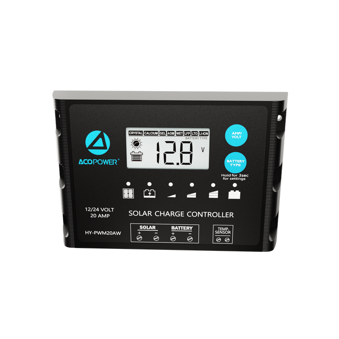 ACOPOWER 20A ProteusX Waterproof PWM Solar Charge Controller Compatible With 8 Battery Types