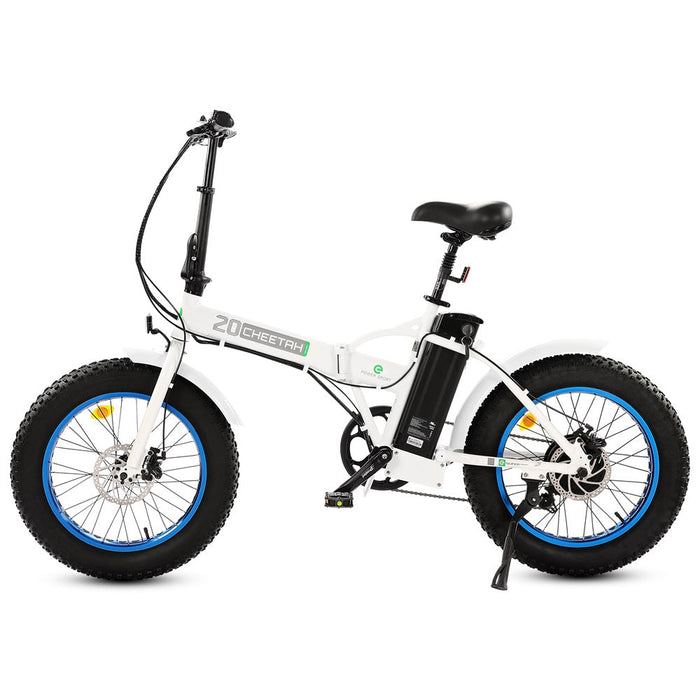 Ecotric Fat Tire Portable and Folding Electric Bike-White and Blue | UL Certified