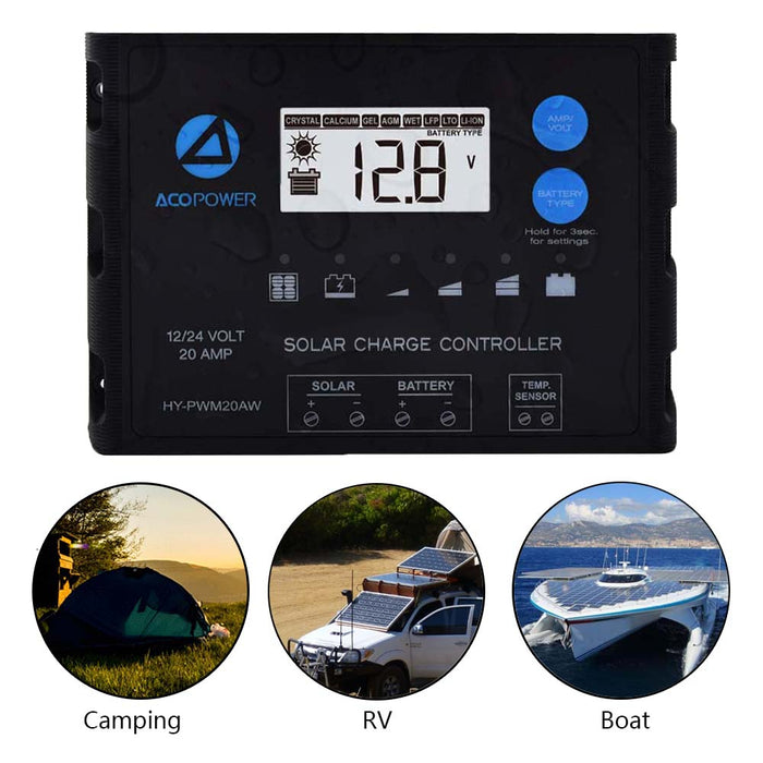 ACOPOWER Waterproof ProteusX 20A PWM Solar Charge Controller -  