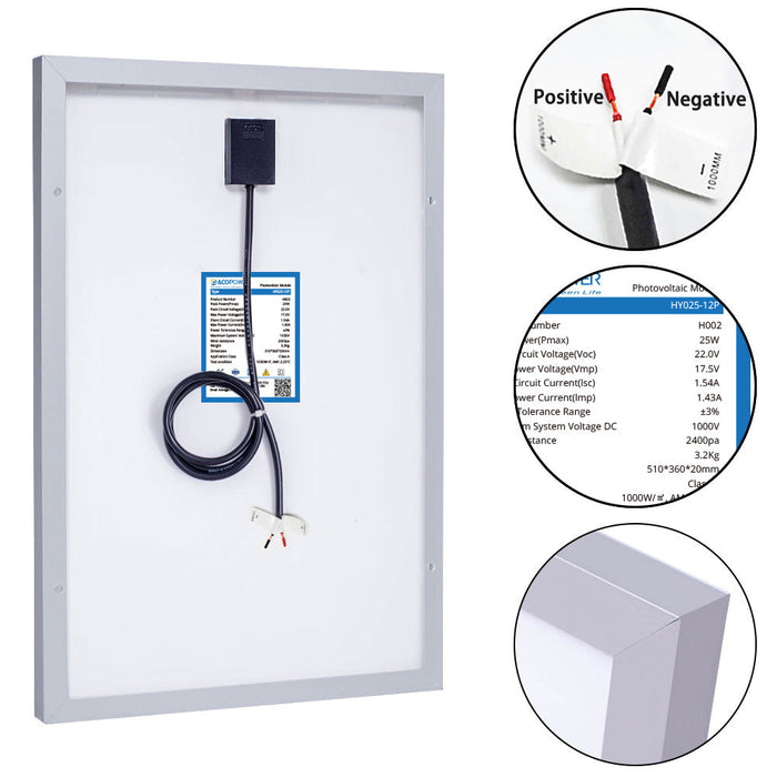 ACOPOWER 25 Watt Off-grid Solar Kits，with 5A charge controller SAE connector 