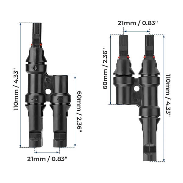 Solar Branch Connectors Y Connector in Pair MMF+FFM Parallel Connection (2 Pairs)