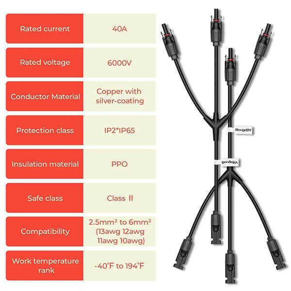 BougeRV Solar Y Branch Connector 1 to 3(M/FFF and F/MMM)