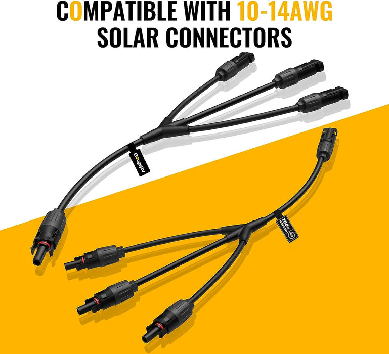 BougeRV Solar Y Branch Connectors Solar Panel Parallel Connectors 1 to 3 Solar Cable Wire Plug Tool Kit (2 Pairs/M/FFF and F/MMM)