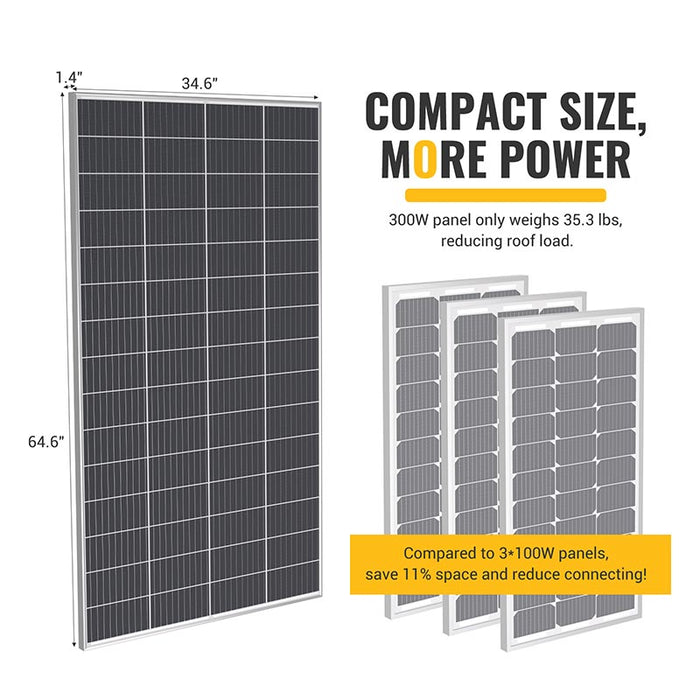 BougeRV 300W 12V 10BB Mono Solar Panel