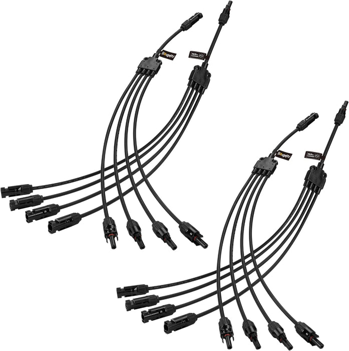 Solar Y Branch Connectors Extra Long Solar Panel Parallel Connectors 1 to 4 Solar Cable Wire Plug Tool Kit (2 Pairs/M/FFFF and F/MMMM)