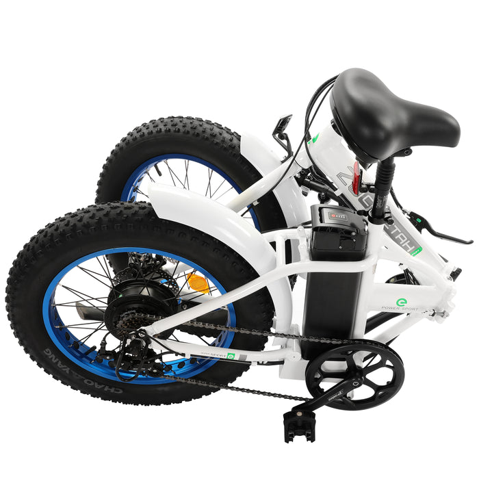 Ecotric Fat Tire Portable and Folding E-Bike-White and Blue | UL Certified