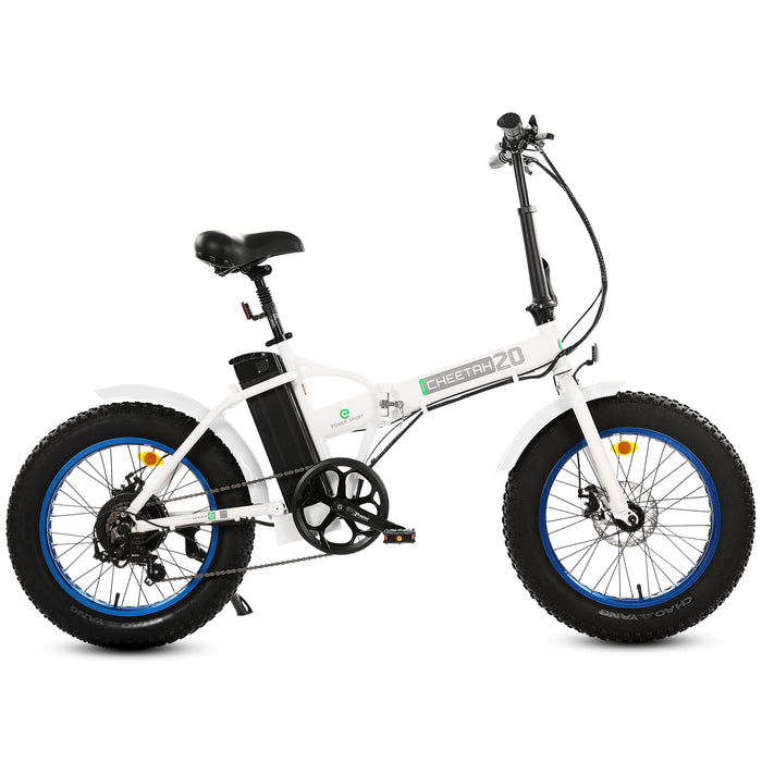 Ecotric Fat Tire Portable and Folding E-Bike-White and Blue | UL Certified