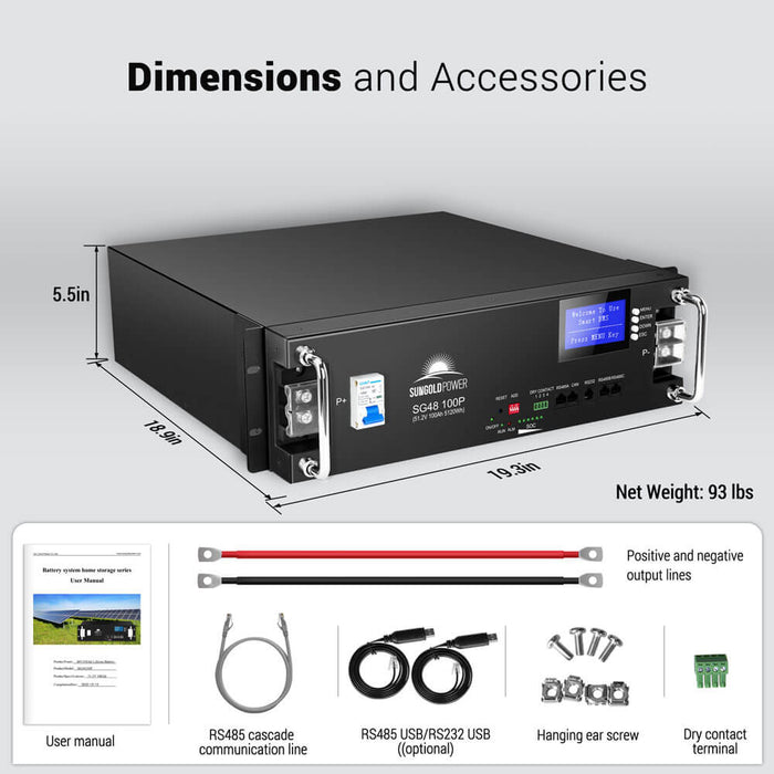 SunGold Power 51.2V 100AH LiFePO4 Server Rack Battery