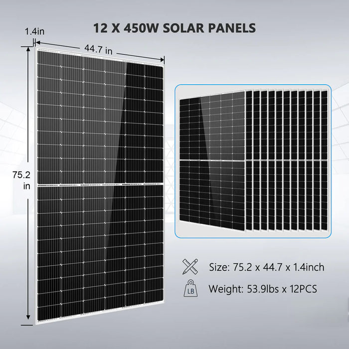 SunGold Power Complete Off Grid Solar Kit 12000W 48V 120V/240V Output 10.24KWH Lithium Battery 5400 Watt Solar Panel