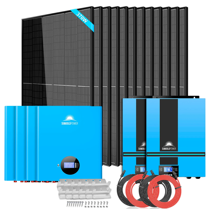 SunGold Power 13KW Off-Grid Solar Kit - 48VDC, 20.48KWH LiFePO4 Battery, 12x370W Panels