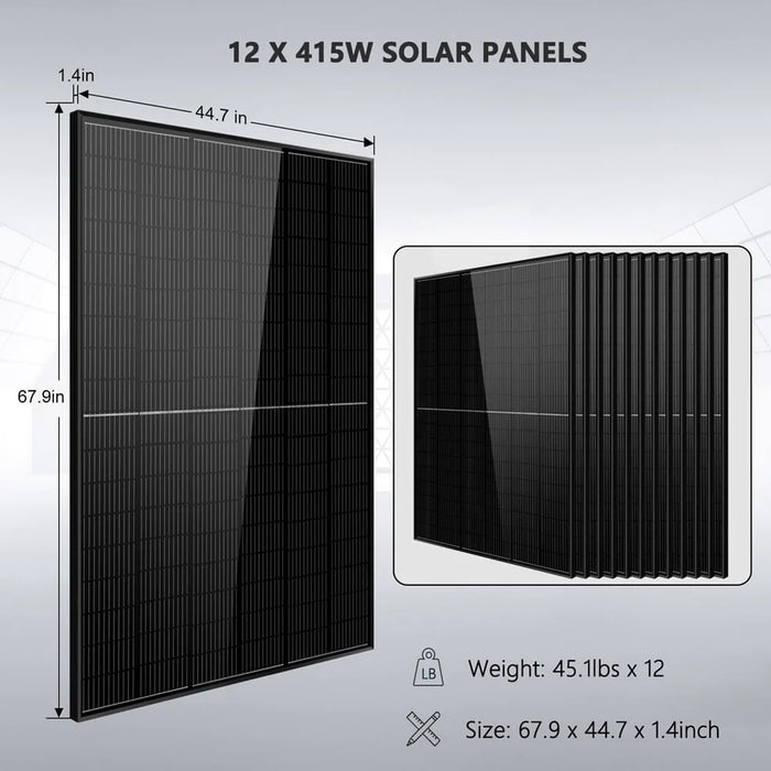 SunGold Power Off-grid Solar Kit 12000W 48VDC 120V/240V LifePo4 20.48KWH Lithium Battery 12 X 415 Watts Solar Panels