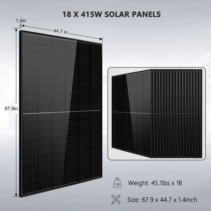 SunGold Power Off-grid Solar Kit 15000W 48VDC 120V/240V LifePo4 20.48KWH Lithium Battery 18 X 415 Watts Solar Panels