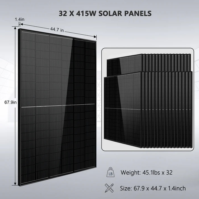 SunGoldPower 16KW Off-Grid Solar Kit - 48VDC, 25.6KWH LiFePO4 Battery, 32x415W Panels