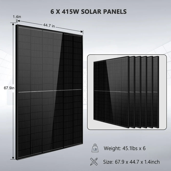 SunGold Power Off-grid Solar Kit 5000W 48VDC 120V LifePo4 10.24KWH Lithium Battery 6 X 415 Watts Solar Panels