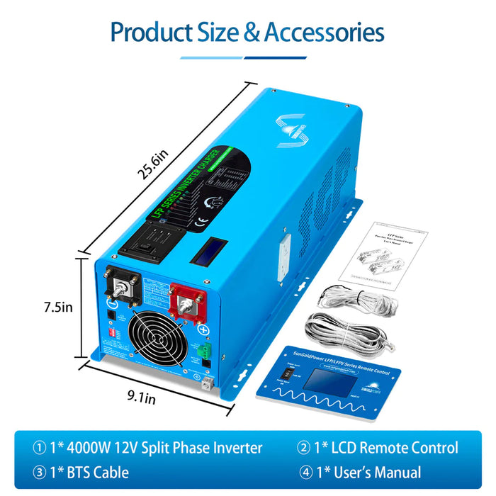 SunGoldPower 4000W DC 12V Pure Sine Split Phase Inverter With Charger