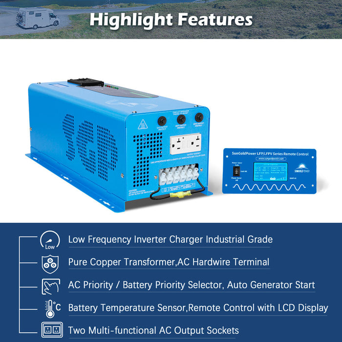 SunGoldPower 4000W DC 48V Split Phase Pure Sine Wave Inverter With Charger UL1741 Standard