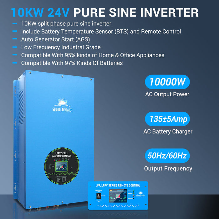 SunGoldPower 10KW 24V Split Phase Pure Sine Wave Inverter Charger