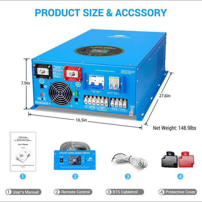 SunGoldPower 10KW 24V Split Phase Pure Sine Wave Inverter Charger