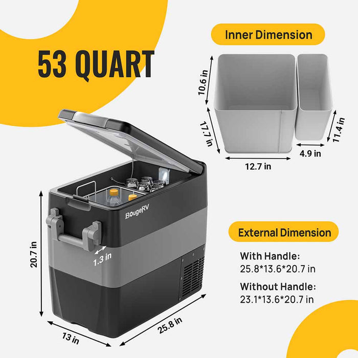 BougeRV 12V 53 QT(50L) Portable Fridge Car Freezer