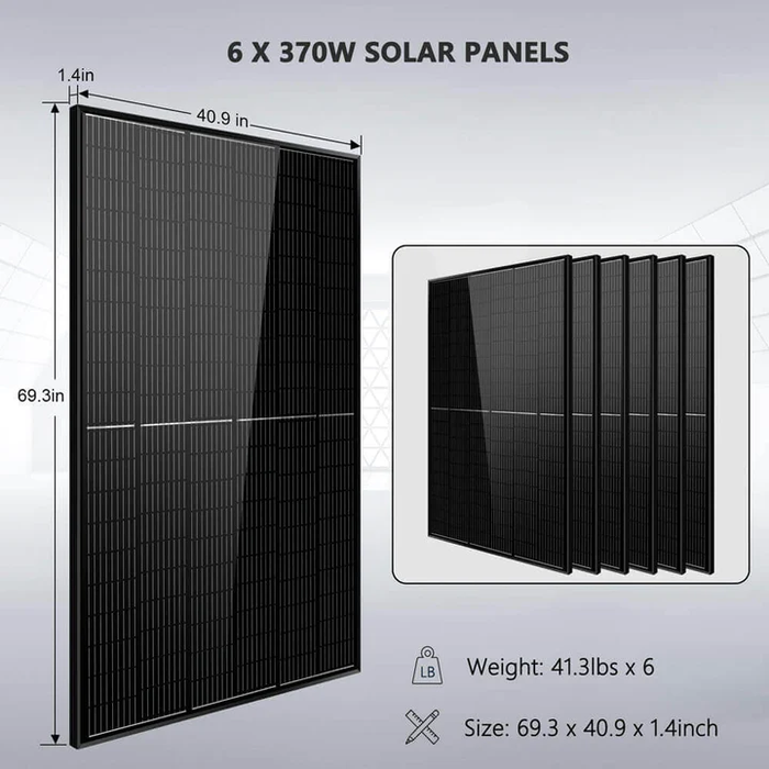 SunGoldPower Off Grid Solar Kit 6000W 48VDC 120V/240V LifePO4 10.24KWH Lithium Battery 6 X 370 Watt Solar Panels