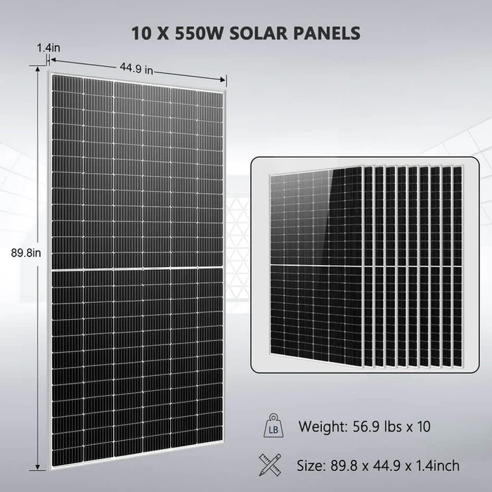 SunGoldPower Off Grid Solar Kit 10KW Solar Inverter 48VDC 120V/240V 4 X 5.12KWH PowerWall Lithium Battery 10 X 550 Watts Solar Panels
