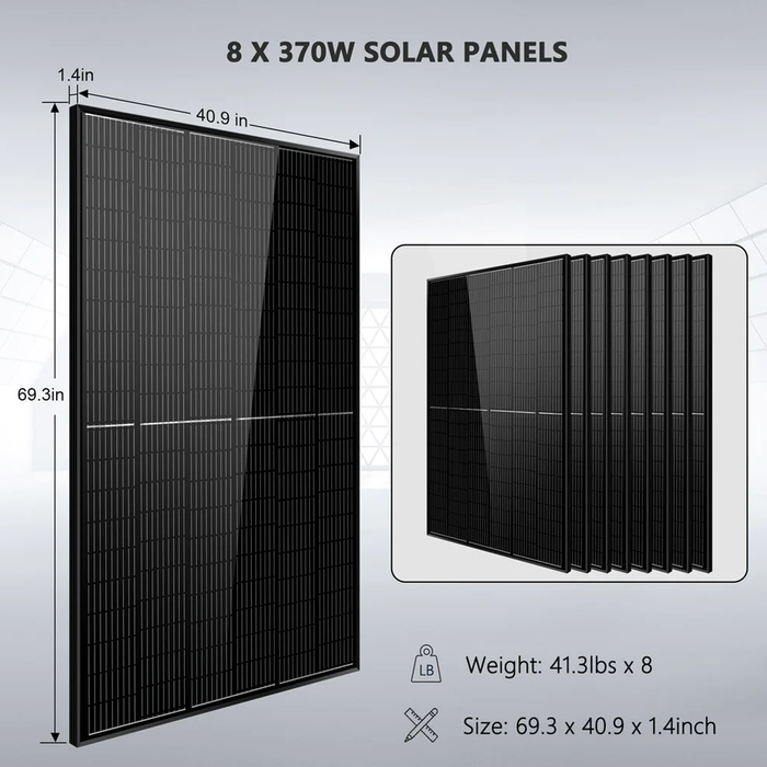 SunGoldPower Off Grid Solar Kit 6000W 48VDC 120V/240V LiFePO4 10.48KWH Power Wall Lithium Battery 8 X 370 Watts Solar Panels