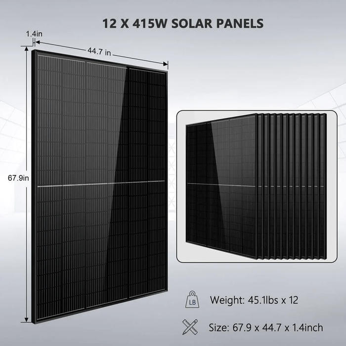 SunGoldPower Off grid Solar Kit 8000W 48VDC 120V/240V LifePo4 4 x 5.12 KWH Lithium Battery 12 X 415 Watts Solar Panels