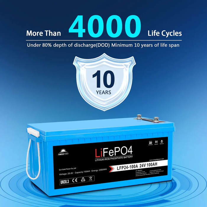 SunGoldPower 24V 100AH LiFePO4 Deep Cycle Lithium Battery
