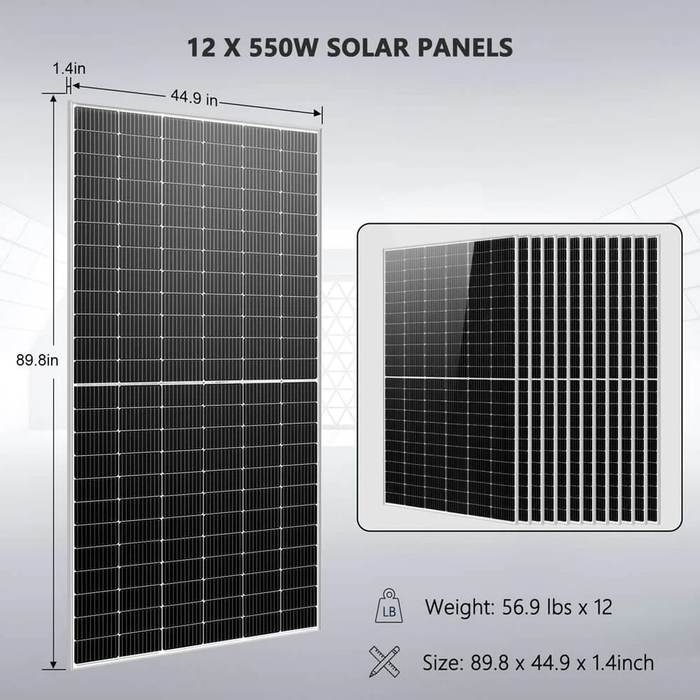 SunGoldPower Off Grid Solar Kit 10000W 48VDC 120V/240V 25.6 KWH Lithium Battery 12 X 550 Watts Solar Panels