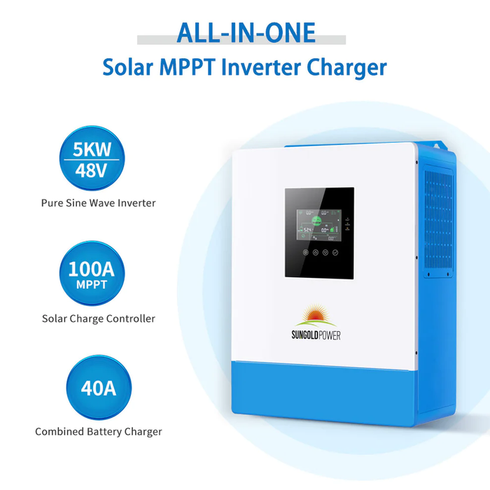 SunGoldPower Off Grid Solar Kit 10000W 48VDC 120V/240V LifePO4 20.48KWH Lithium Battery 12 X 450 Watts Solar Panels